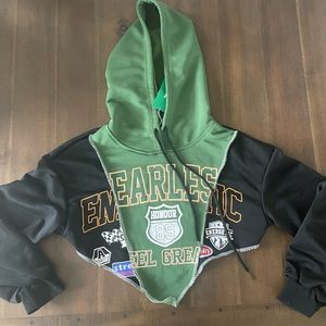 SHEIN cropped patchwork sweatshirt hoodie small FEARLESS